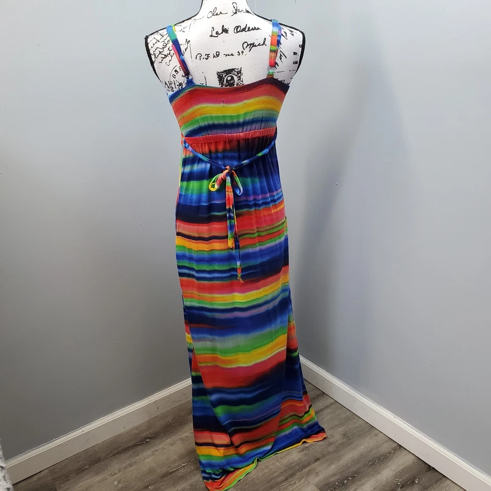 Old Navy Maternity Dress Womens XS Rainbow Striped Empire Waist Adjustable Strap - Image 4 of 4