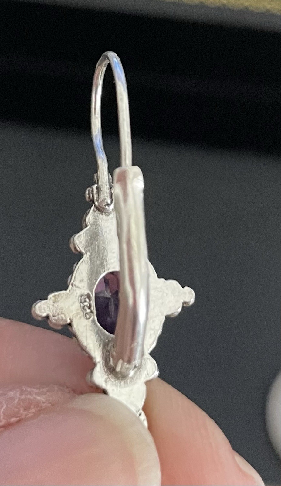 DELICATE STERLING SILVER (925) Dangle Amethyst Ea… - image 3