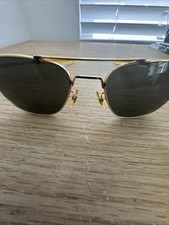 Vintage Pilot Sunglasses American Optical Aviator 5 1/2  Gold Colored Dark lens