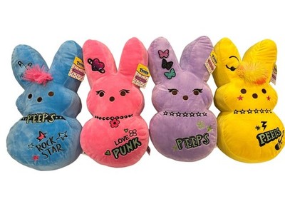 PEEPS Just Born SET OF 4 Emo Plush 16  Easter Bunnies 2023 Rockstar Bunny
