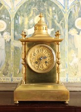 ANTIQUE JAPY FRERES FRENCH GILT BRASS STRIKING MANTEL CLOCK , AJOURE DIAL 14