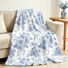 Floral Fuzzy Blanket Blue Flowers Soft Cozy Flannel Throw 50 x 60 Inch
