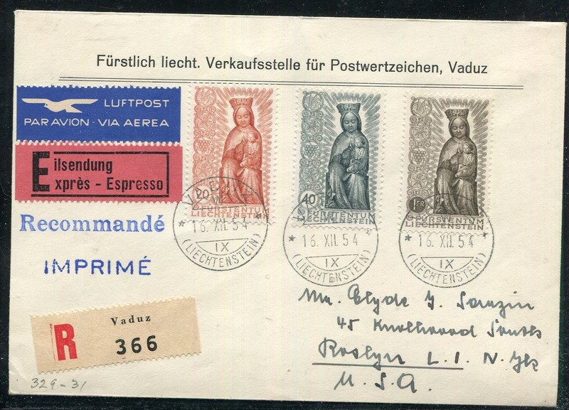 Liechtenstein #284-6 First Day cover Madonna in Wood  Cat 140
