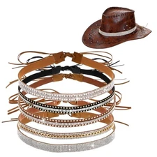 Grevosea 5 PCS Cowboy Hat Bands for Women, Rhinestone Hat Bands Adjustable 