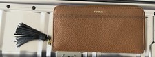 NWT FOSSIL Tara Zip around Tassel Clutch Leather Wallet 75 MSRP