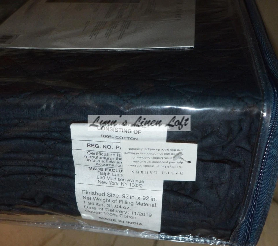 RALPH LAUREN Journey's End Tait COLCHA COMPLETA/QUEEN AZUL MARINO $355 NUEVO Foto 3 de 4