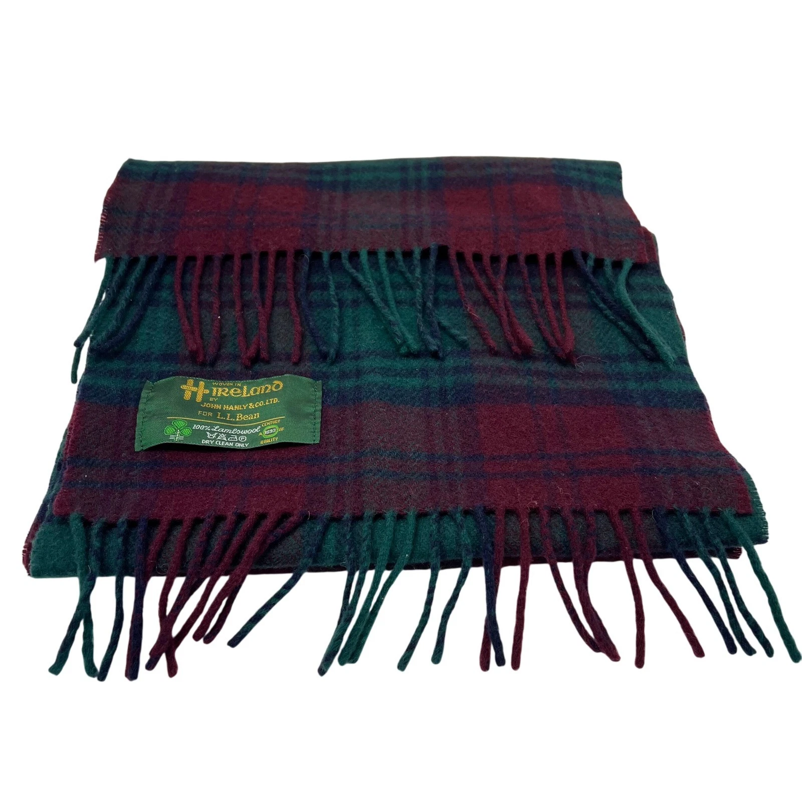 L.L. Bean Scarf John Hadley Lindsay Tartan Plaid 100% Lambswool Made Ireland VTG