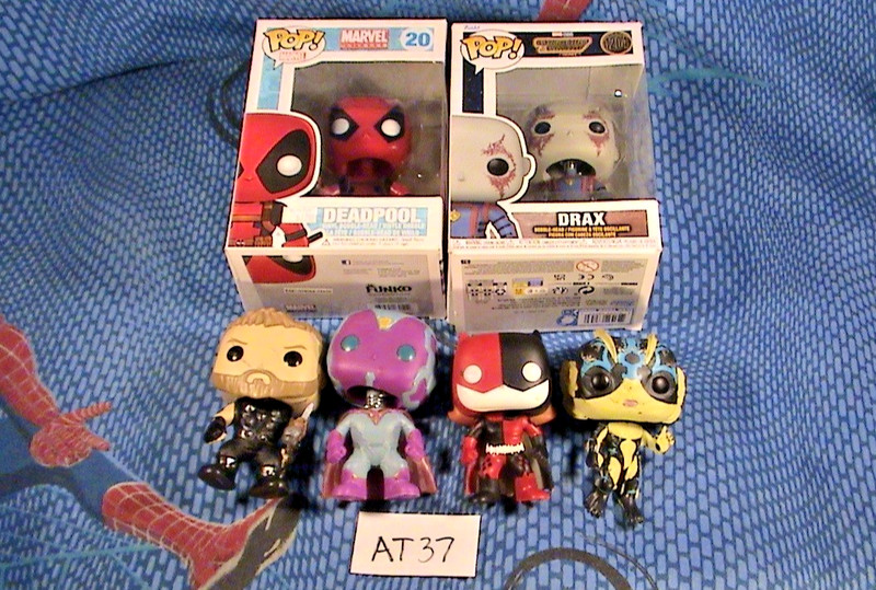 Lot of 6 Funko Pop Action Figures Toy Lot #AT37, Drax, Deadpool, Thor, Vision