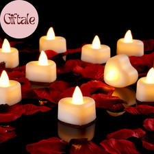 1000 Pieces Artificial Rose Petals with 12 Heart LED Tea Lights Candles Kit, Ros