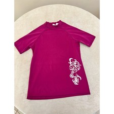 Kanu Surf Rash Guard Swim Shirt Womens Size M Pink Short Sleeve Graphic