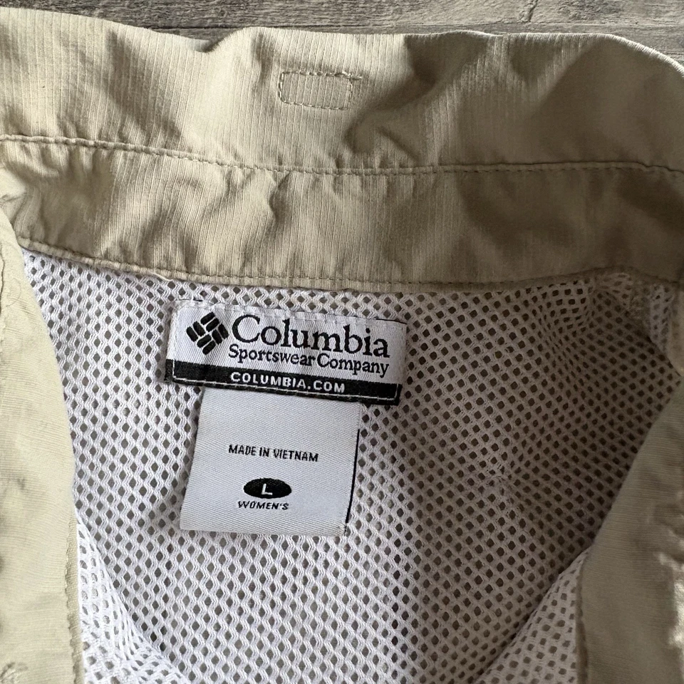 Camisa de pesca Columbia para mujer de manga larga ventilada beige tostado talla grande Foto 3 de 4