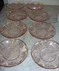 Federal Glass Depression Glass Sharon Pink Cabbage Rose Saucer 6" Set of 8 Nice