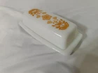 Vintage Pyrex Butter Dish White Milk Glass w/ Orange Floral Lid Retro MCM 7X3.5