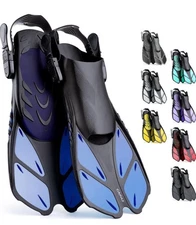 CAPAS Snorkel Fins, Swim Fins Travel Size Short Adjustable Blue S/M