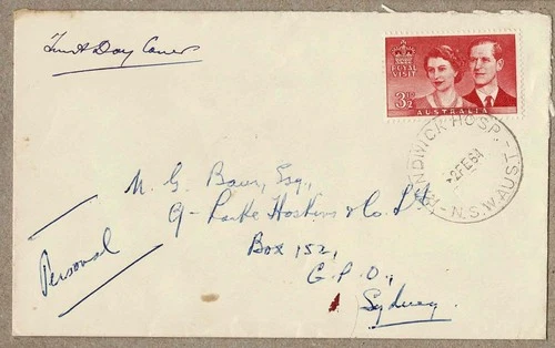 RARE Australia 1954 Plain Royal Visit FDC NSW Postmark RANDWICK  HOSPITAL