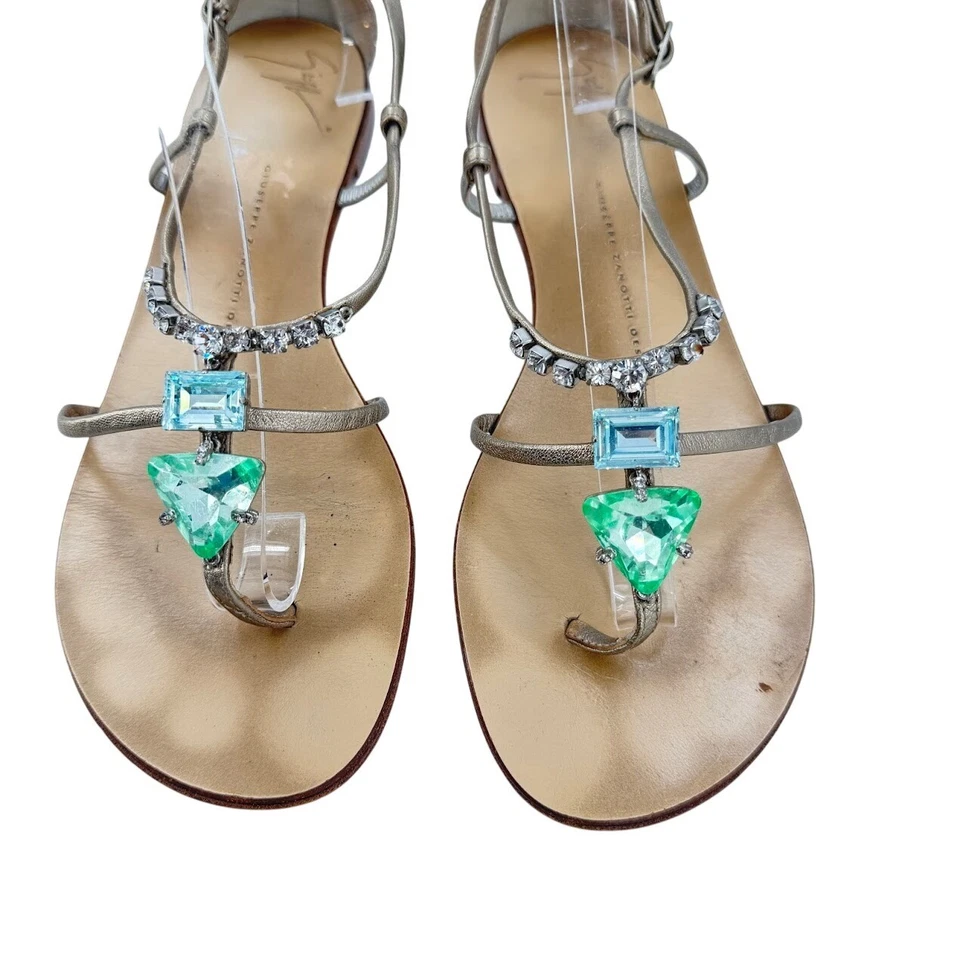 Sandalias planas Giuseppe Zanotti diseño adornadas piedras preciosas cuero dorado para mujer 38 Foto 3 de 4