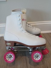 Chicago Roller Skates Classic White/Pink Quad Rink Women's Size 9 Jump Bar EUC