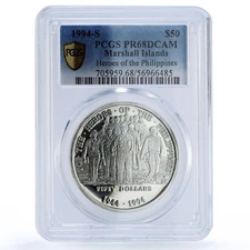 Marshall Is. 50 dollars Heroes Philippines MacArthur PR 68 PCGS silver coin 1994