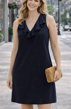 J.Crew ruffled vneck shift pullover black dress 2