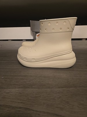Womens Crocs Crush Boots  Waterproof Platform Wellington Clogs Size 8 Ivory 