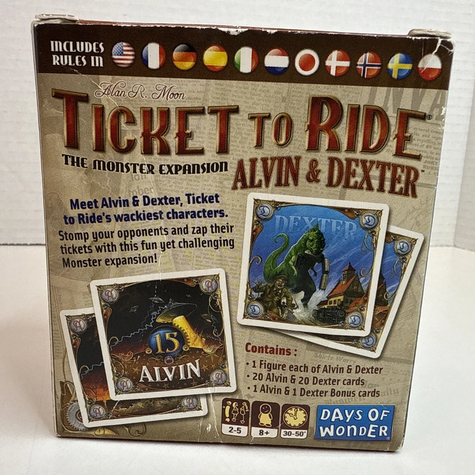 Ticket to Ride Alvin & Dexter Monster Expansion Days of Wonder Complete in Box - Image 3 of 4