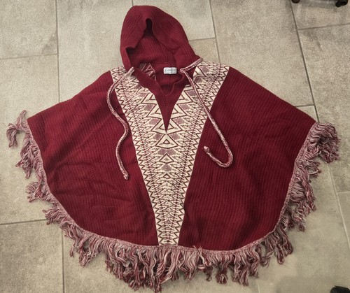 Vtg Cuddle Knit Southwestern Poncho Knit Hooded Sweater Western Cowboy