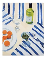 Elegant Striped Table Setting Wall Art Poster Premium Quality
