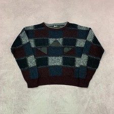 Vintage abstract knitted jumper Patterned Grandad knit sweater Men's M