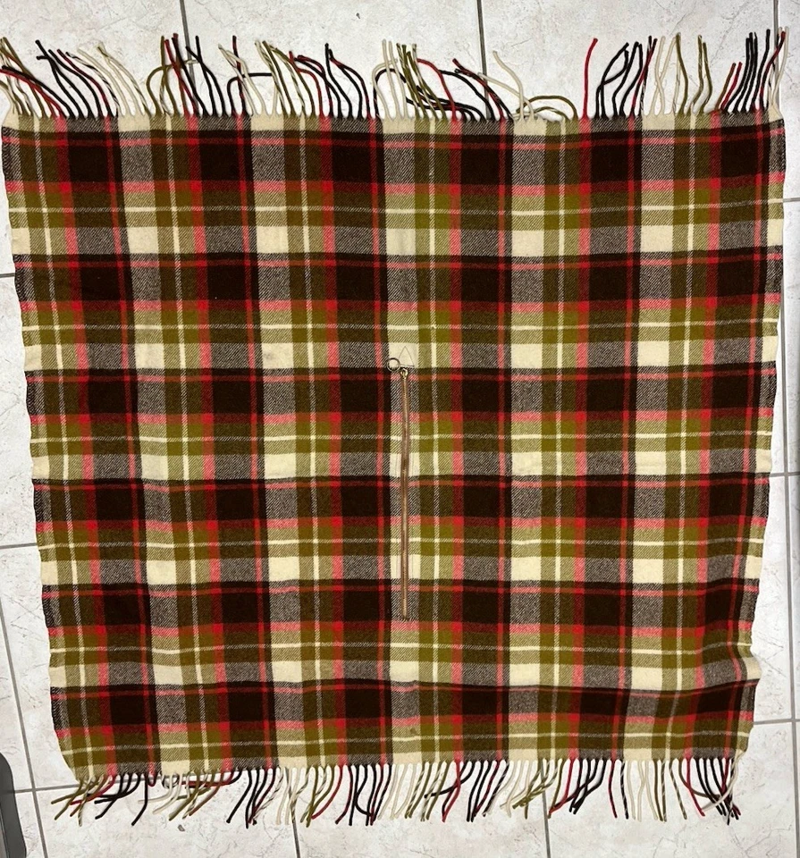 MANTA PONCHO Pendleton Knockabouts EE. UU. Lana Virgen Cuadros Marrón Años 70’s Hippy ¡USADA EN EXCELENTE ESTADO! Foto 4 de 4