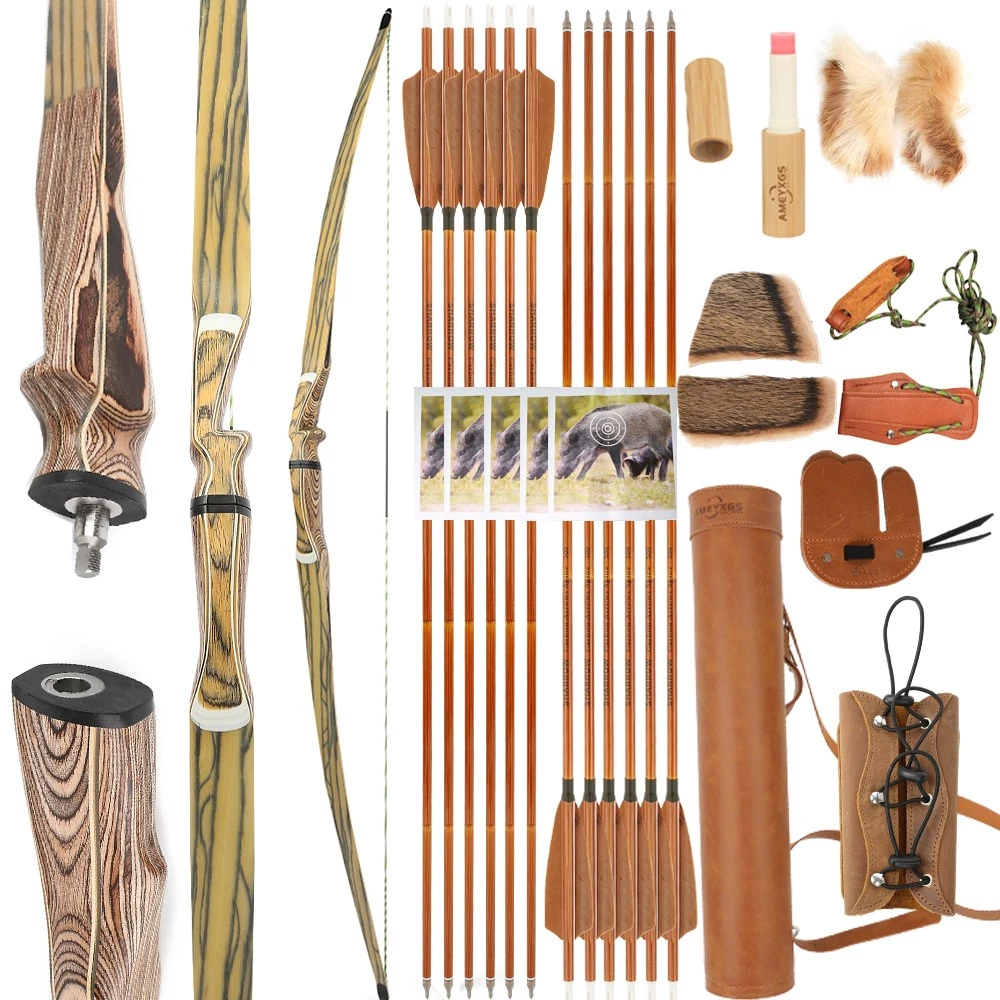 Archery Longbow Kit 60” 62" 64" Takedown Wooden 20-50lbs Traditional Bow Hunting