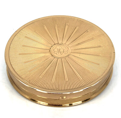 Max Factor Pressed Powder Compact Gold Tone Raised Starburst Puff empty 3in Vtg
