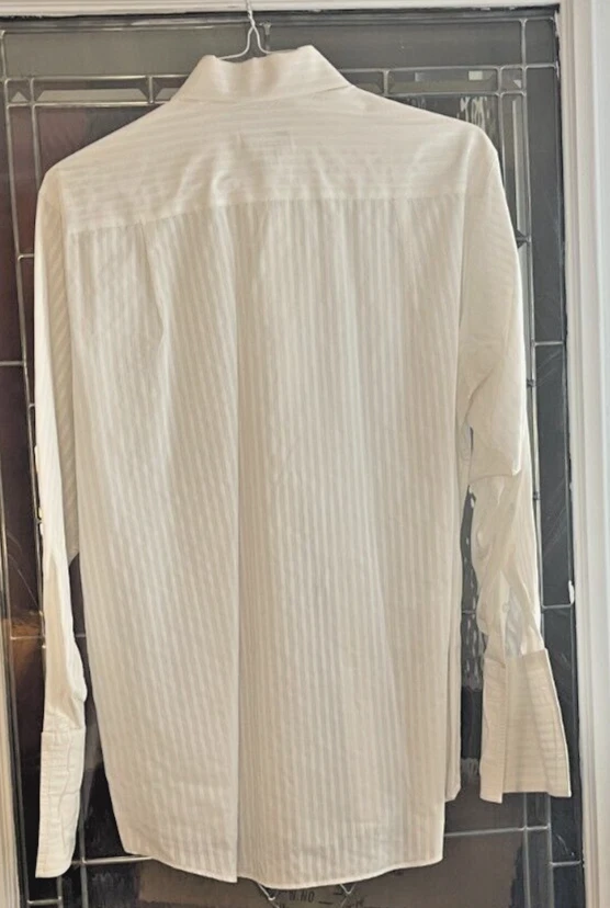 Рубашка мужская Sean John с французскими манжетами на пуговицах в полоску белая размер 16 1/2 - Изображение 3 из 4