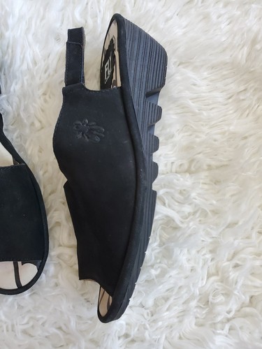 Fly London Black Nubuck Leather Palp Slingback Wedge Sandal 36 US5.5 - Picture 3 of 13