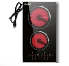 New Electric Cooktop 2 Burner Electric Stove Top Cooker Touch Screen 110V