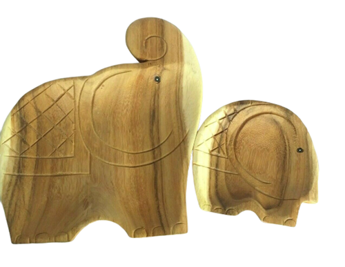 2 Wooden Tray Serving Tableware Elephants Display Wood Artistic Party Food Decor - Picture 10 of 10