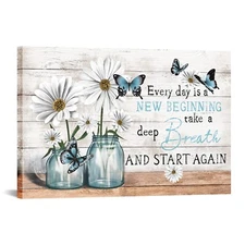 FuShvre Daisy Inspirational Canvas Painting Every Day Is A New Beginning Take...