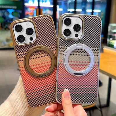 Sunset Leather Magsafe Case For iPhone 16 Pro Max 15 Rotating Ring Holder Cover