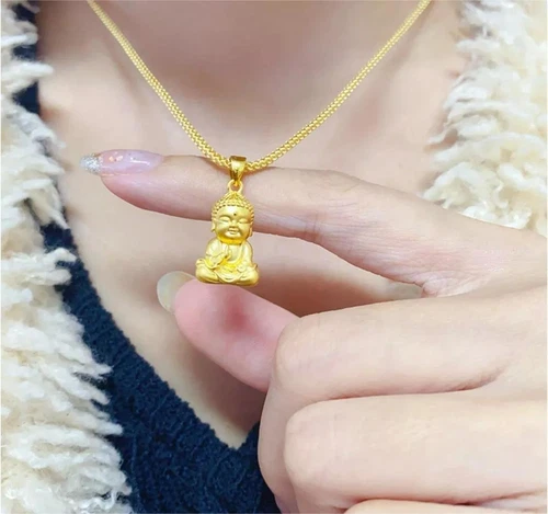 Reines 24K Gelbgold 999 Segen 3D Buddha Anhänger Herren Damen Charm Schmuck 1g - Bild 10 von 12