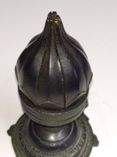 Antique Bronze Candle Holder Opens and Folds as Lotus Flower Tortoise Base 11 cm - Picture 2 of 15