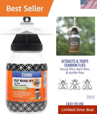 Patented Reusable Fly Trap for Outdoor Use - Poison-Free Fly Magnet with Bait
