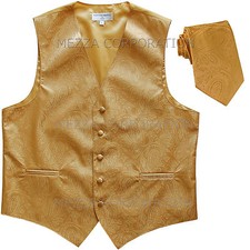 New Vesuvio Napoli Men's paisley formal Tuxedo Vest Waistcoat Necktie Gold prom