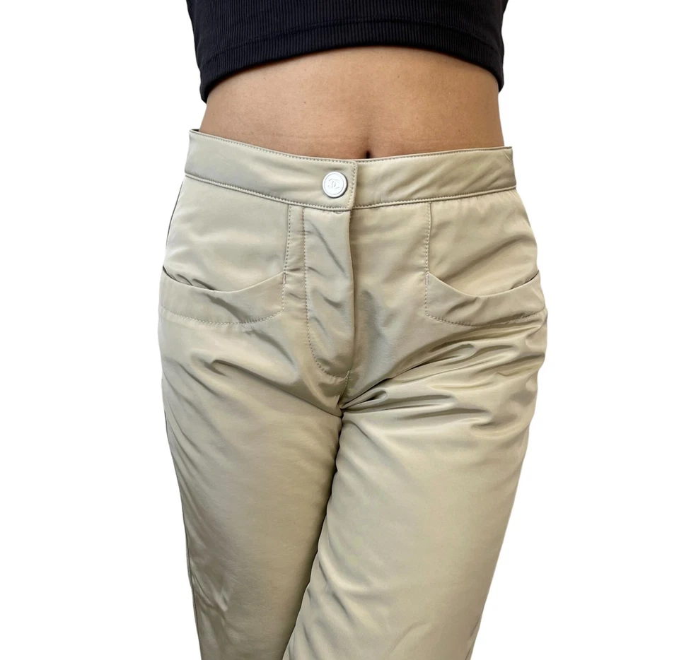 CHANEL Sport Vintage 02A CC Logo Pants #36 Snap Zip Beige Nylon Rank AB - Изображение 2 из 4