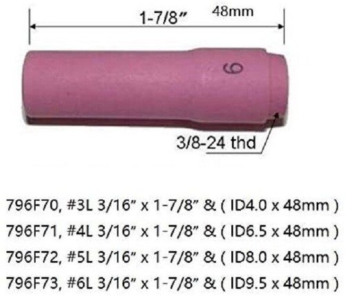 TIG KIT Long Alumina Nozzle 796F70~3 Fit TIG Torch WP SR PDA DB 9 20 25,4PK - Picture 4 of 7