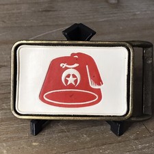 Vintage Red Shrine Shriners hat club emblem belt buckle