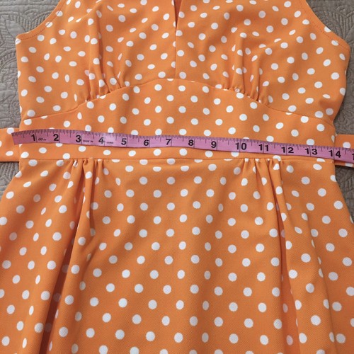Vintage 1970’s Sleeveless orange maxi dress featuring white polka dots size M - Picture 8 of 18