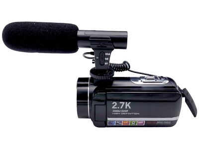 Camera Black High Definition 2.7K  HD Camcorder with Mic, Remote Control