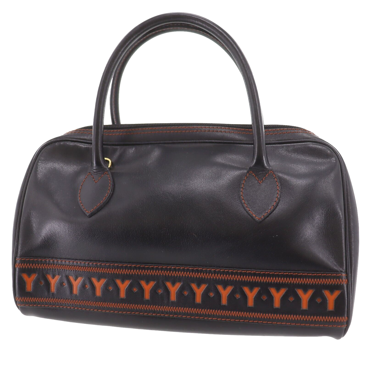 Yves Saint Laurent Boston Used 2 Way Handbag Black Leather