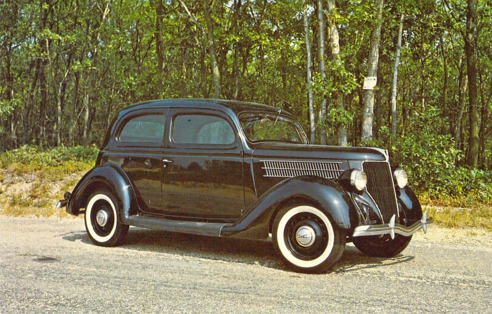 1936 Ford V8 Tudor Sedan Roaring 20 Auto WALL NJ postcard 15353d K1
