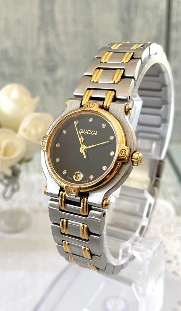 Orologio Gucci 9000L 11P Diamante Quadrante Nero Fibbia a D Quarzo Senza Scatola