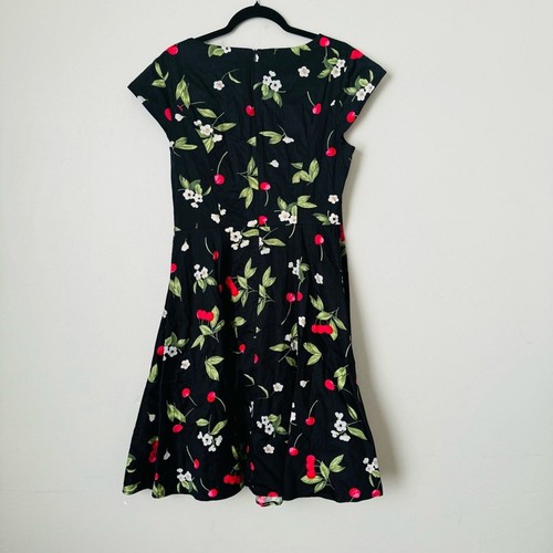 Dressystar vintage 80s Retro Pin Up Style black Cherry Dress womans XL - 第 8/10 張圖片